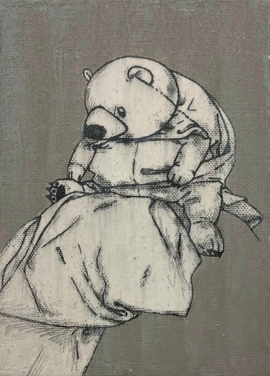 Untitled, 2023, graphite, acrylic, &amp; molding paste on canvas, 5&quot;x7&quot;. (available)