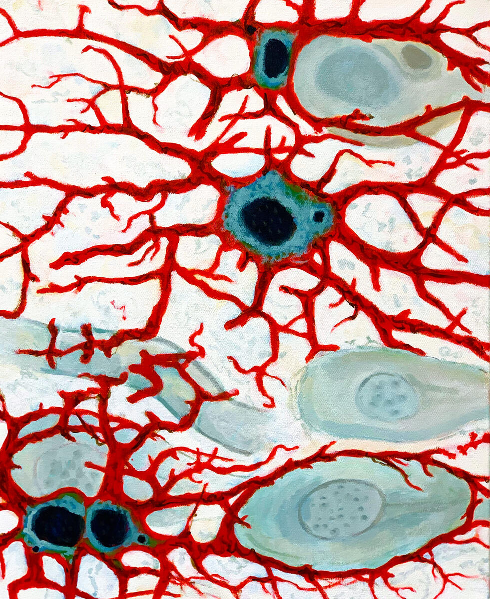 Study of a Santiago Ramón y Cajal drawing, 2022, acrylic on canvas, 15"x20". (unavailable)