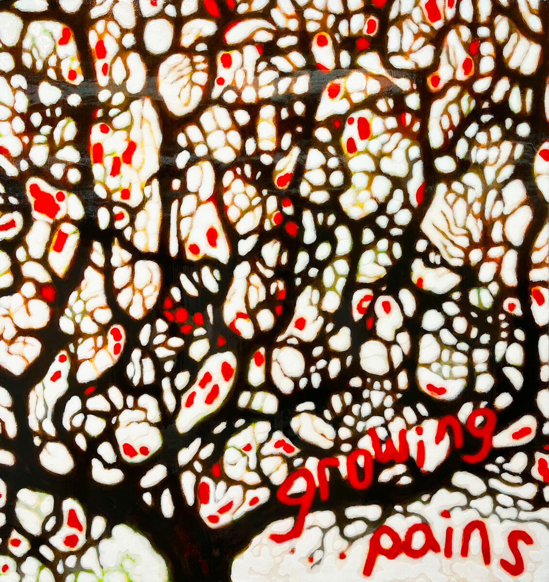 Growing pains, 2022, acrylic &amp; gloss gel on canvas, 24&quot;x26&quot;. (available)