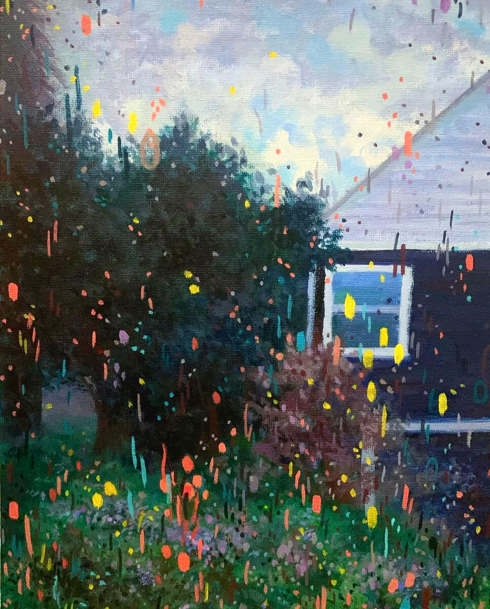 Blue house, 2020, acrylic on canvas panel, 14&quot;x16&quot;. (unavailable)