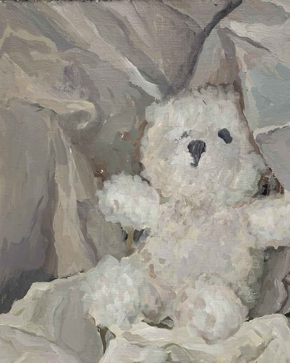 Still life, 2021, acrylic on masonite panel, 9"x12". (available)