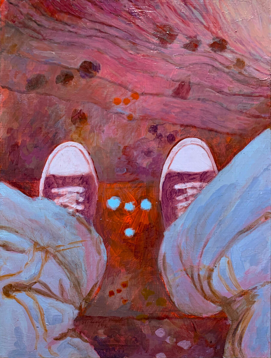 Stairwell, 2021, acrylic & gloss medium on masonite panel, 9"x12". (unavailable)