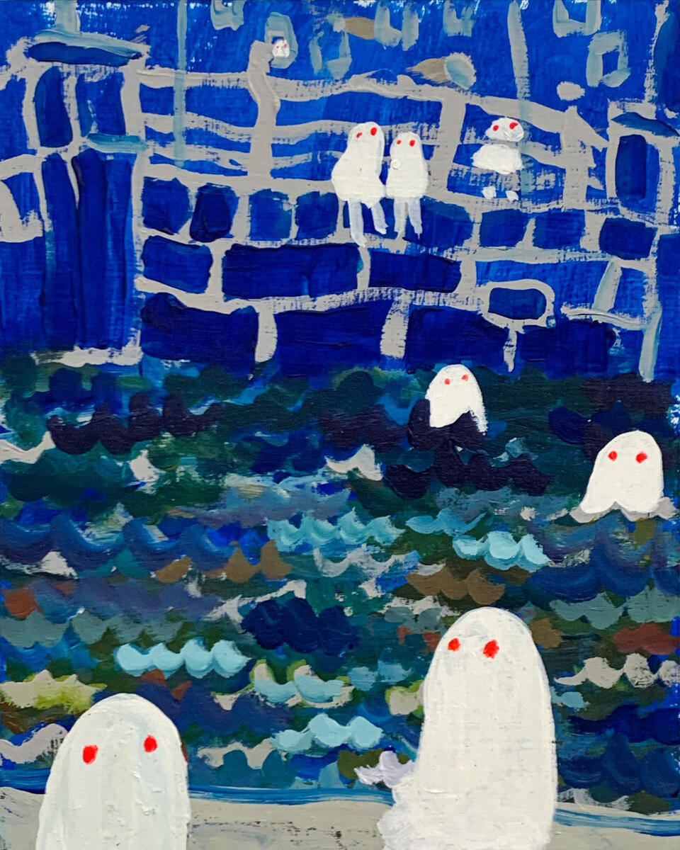 Canal II, 2021, acrylic on masonite panel, 9&quot;x12&quot;. (available)