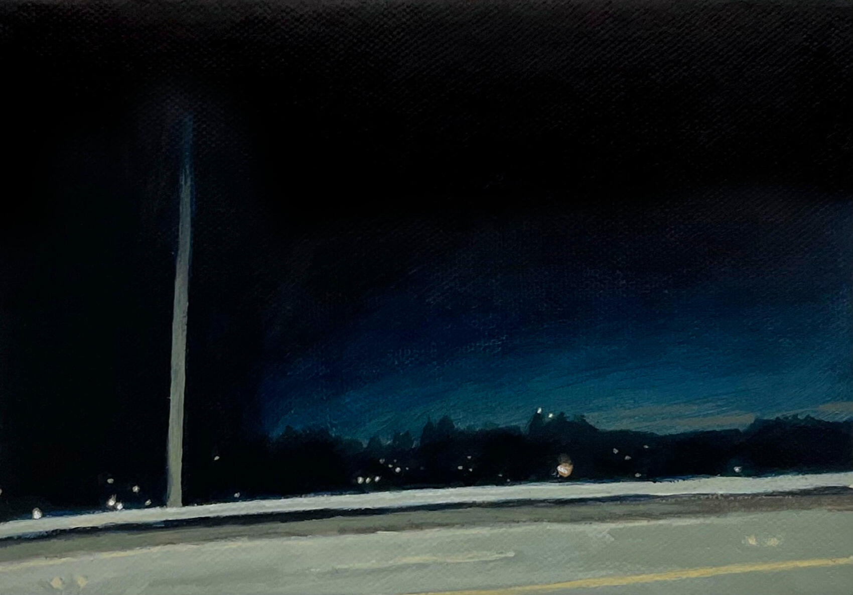 View from the graveyard, 2024, acrylic on canvas, 7&quot;x5&quot;. (available)