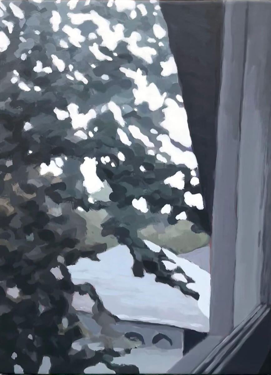 3:23pm PST, 2024, acrylic on canvas, 9"x12". (available)