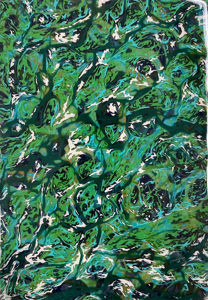 Topography, 2023, acrylic &amp; gloss/matte gel on canvas, 5&quot;x7&quot;. (available)