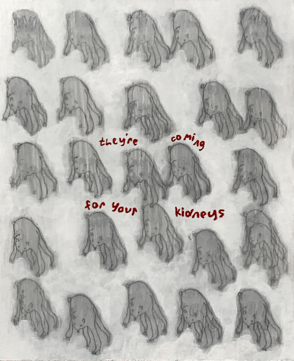 Kidney stones, 2022, charcoal &amp; gesso on masonite panel, 9&quot;x12&quot;. (unavailable)